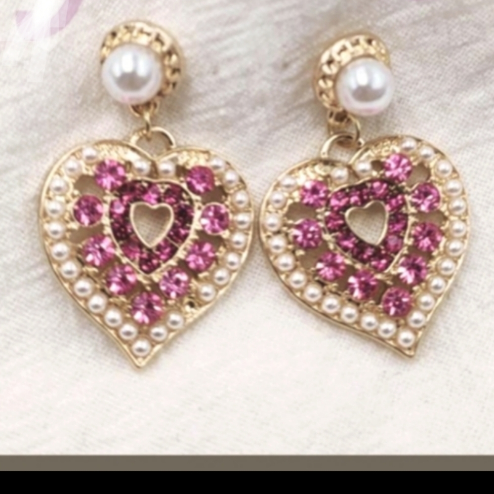 Pierced Crystal & Pearl Heart Earrings
